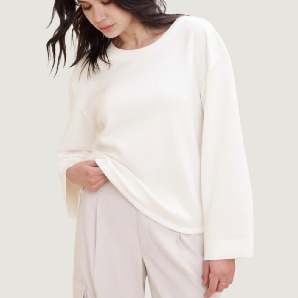 Banana Republic Womens White 100% Cotton Wide Bell Sleeve Knit Top Large